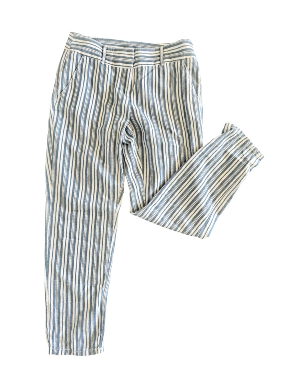 Loft Ann Taylor Linen Cotton Blue White Striped Chino Tapered Pants Women’s 2